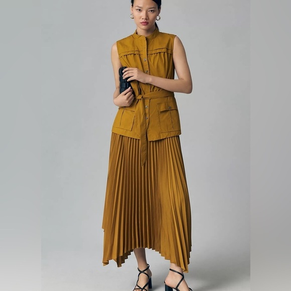 NWT By Anthropologie Sleeveless Vested Pleated Midi Dress - Picture 1 of 9